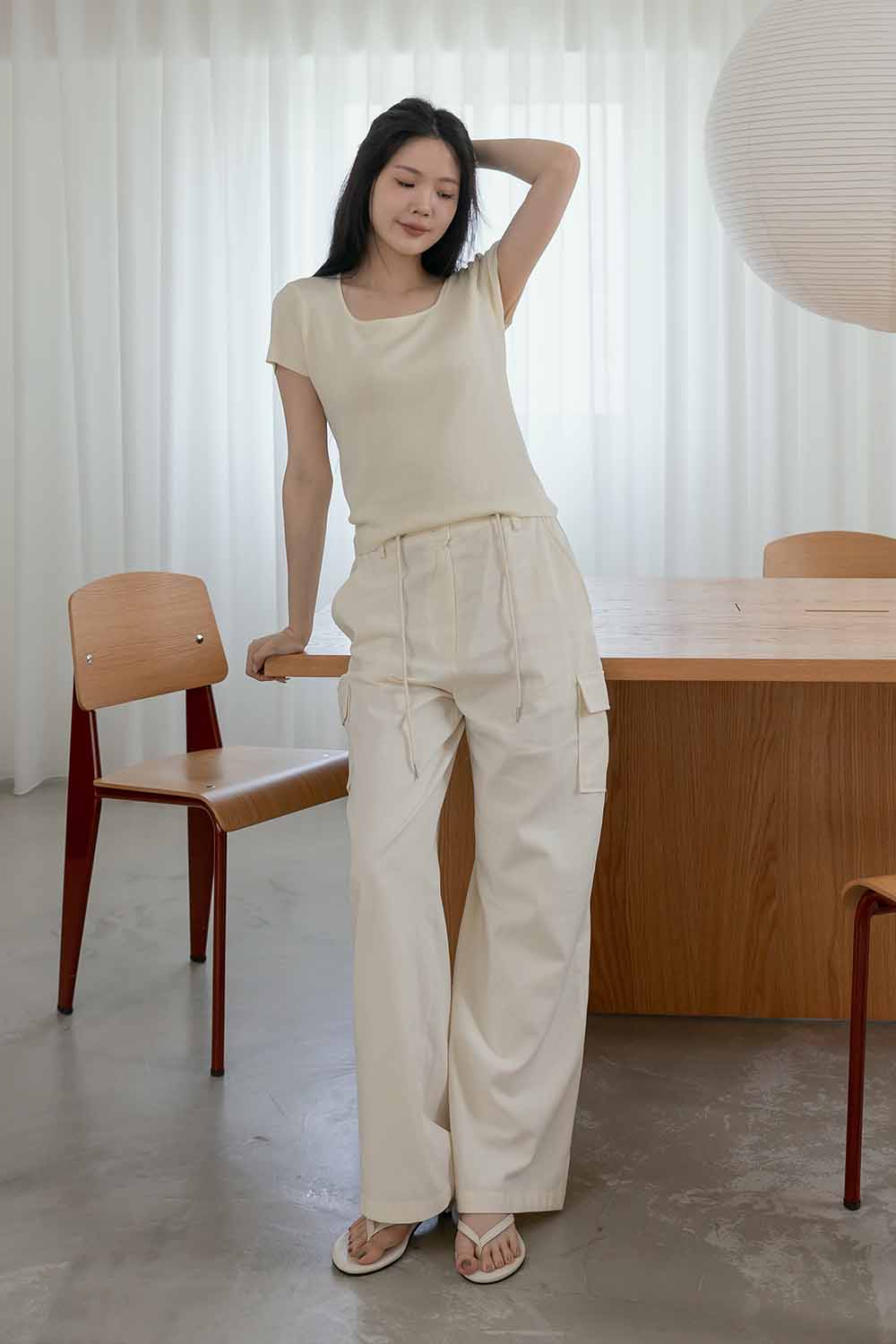 個性韓妹 抽繩口袋工裝長褲