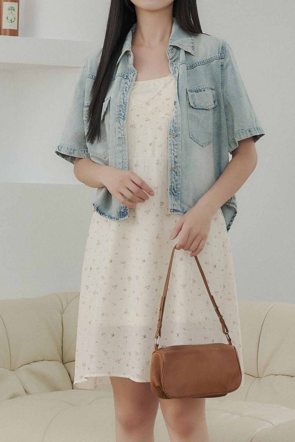 柔軟體感 水洗牛仔短袖襯衫