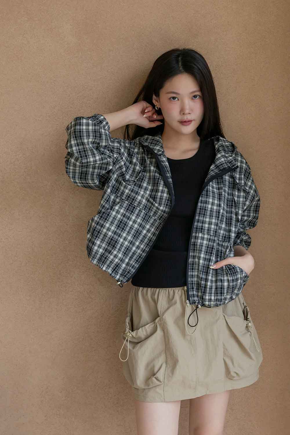 放風DAY 格紋連帽休閒外套